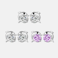 Милые романтические серьги-гвоздики в виде дельфина для женщин, высокое качество, 925 ювелирные изделия, посеребренные серьги круглой огранки