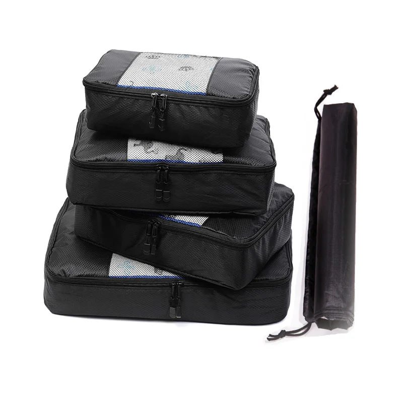 BLACK 4 Set Дорожные Сумки Упаковка Куб для багажа нейлон/для женщин/большой/водонепроницаемый/Дорожная сумка органайзер/для женщин/наборы Упаковка куб Органайзер - Цвет: BLACK 4 Set