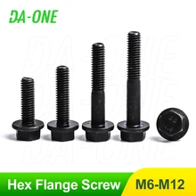 M6 M8 M10 M12 Micromachines Hardware Hexagon Flange Screws Bolt 1/10 Pcs Grade 10.9 Black Carbon Steel Full/Partial Thread Screw