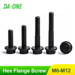 M6 M8 M10 M12 Micromachines Hardware Hexagon Flange Screws Bolt 1/10 Pcs Grade 10.9 Black Carbon Steel Full/Partial Thread Screw