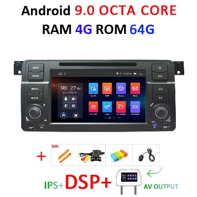 Ips DSP Android 9,0, 4 ГБ, 64 ГБ, 1DIN dvd-плеер для BMW E46 M3 MG ZT 318/320/325/330/335 Rover 75 gps радионавигации стерео BT4 - Цвет: 9.0 4G 64 DSP AVOUT