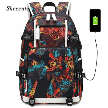 

School Bags for Boys Backpack Fashion USB Charging Backpack Middle School Student Bag Printing Travel Backpack Kids Girls Bags