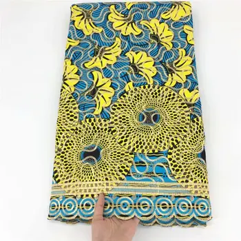 

New Design African Wax Print With Lace High Quality Embroided African Wax Lace Fabric 100% Cotton Nigeria Guipure Wax Lace 6Yds