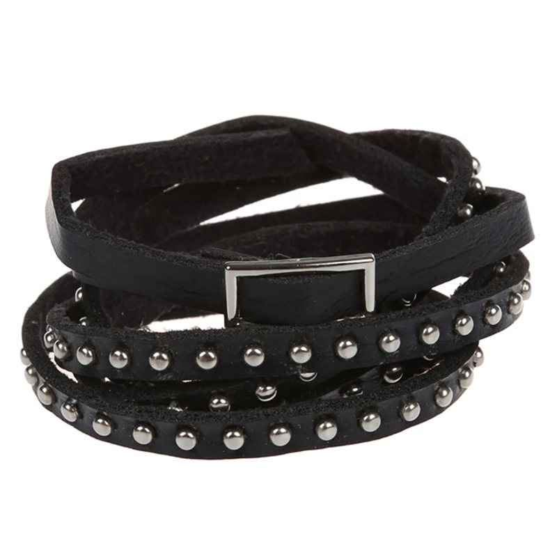 Unisex Punk Rock Multi-layer Rivet Stud Bracelet Bangle Wrap Cuff bangle bracelet Black