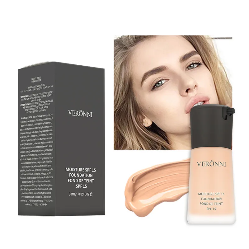 VERONNI Natural Waterproof Foundation High Quality Beauty Face Makeup Cosmetics Liquid Professional Makeup Concealer 2