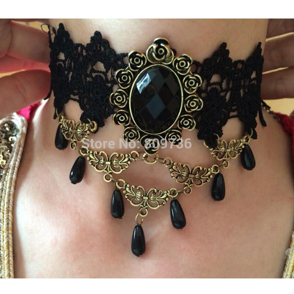 Gothic Jewelry Tassel Lace Choker Pendant Wedding Party Short For Women Steampunk Collar Statement Necklace Xmas Gift | Украшения и