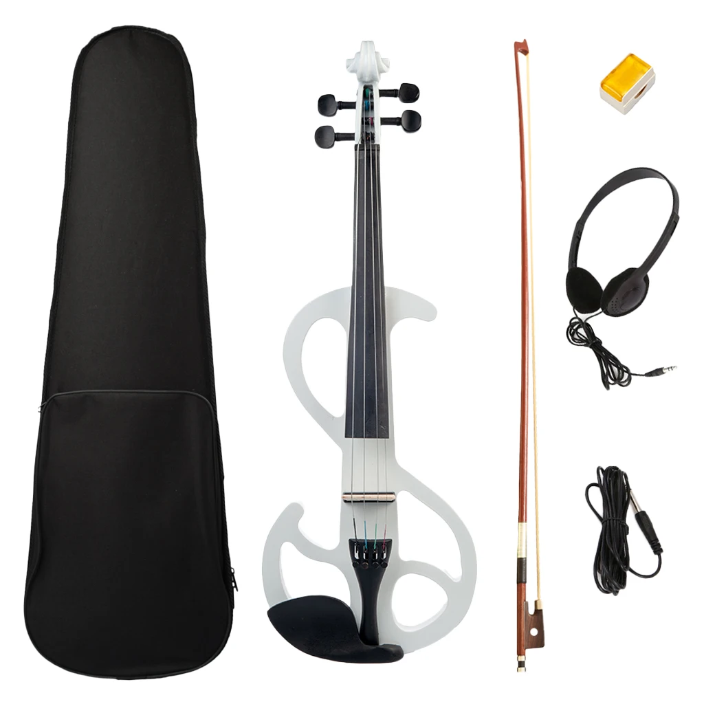 1 Set 4/4 Solid Wood Electric/Silent Violin with Violins Fiddle Accessories Fittings, White