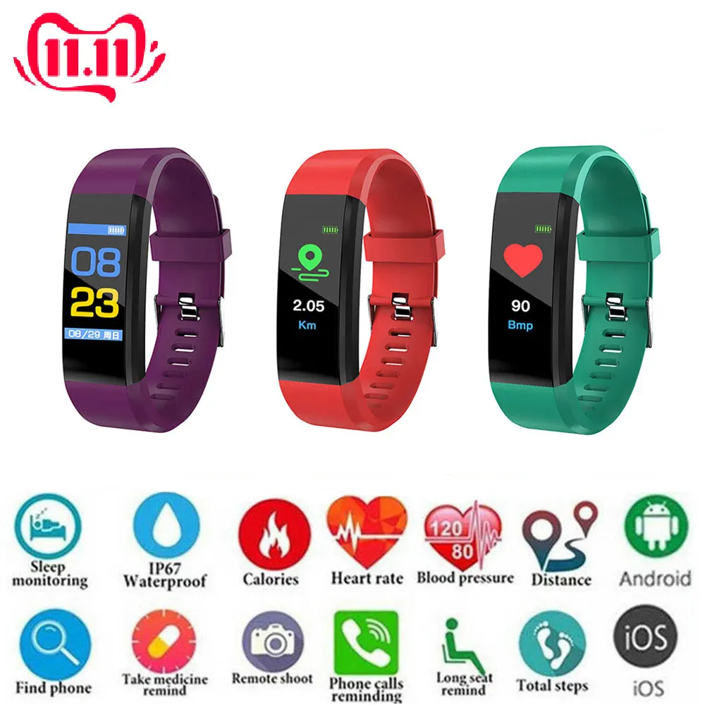 

Fashion Sports Fitness Smart Watch Band Smart Sleep Heart Rate Blood Pressure Bracelet Tracker Smartwatch For Women Men 5 Colors
