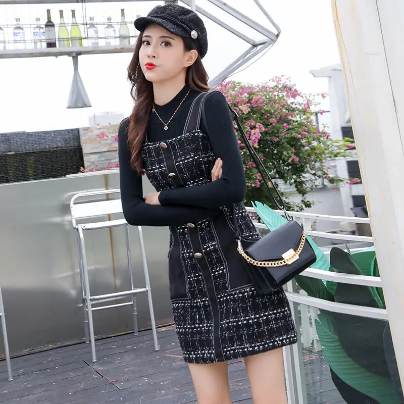 

Retro Woolen Plaid Suspender Skirt Women Autumn/winter 2020 New Slim Slim Mid-length Dress Plaid Skirt Micro Skirt