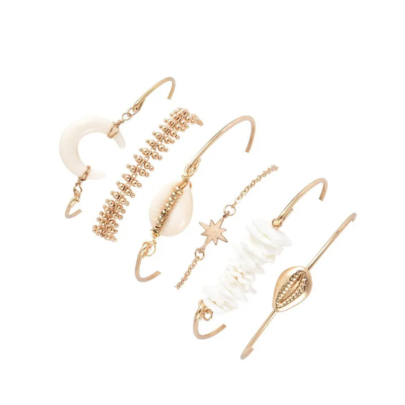 ALYXUY 6 Pcs/ Set Boho Shell Star Moon Bead Indian Bracelet Bangle Women Accessories Summer Seashell Chain Adjustable | Украшения и