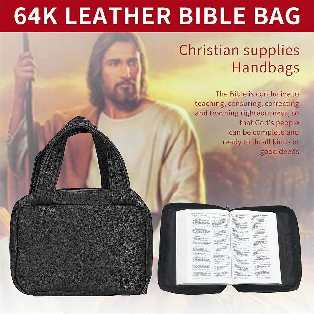 

Large Capacity Portable Storage Square Bible Zipper Closure Daily Handbag PU Leather Protective Carrying Bag Practical Durable