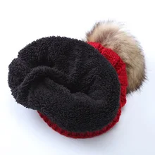 Женская Толстая вязаная теплая зимняя теплая шапочка с помпон из искуственного меха Pom Plus подкладка Лыжная шапка с черепом 8 цветов