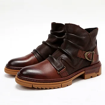 

2020 Autumn And Winter Hot Models In The British Retro Style Side Buckle Genuine Leather Boots Men Tooling Boots