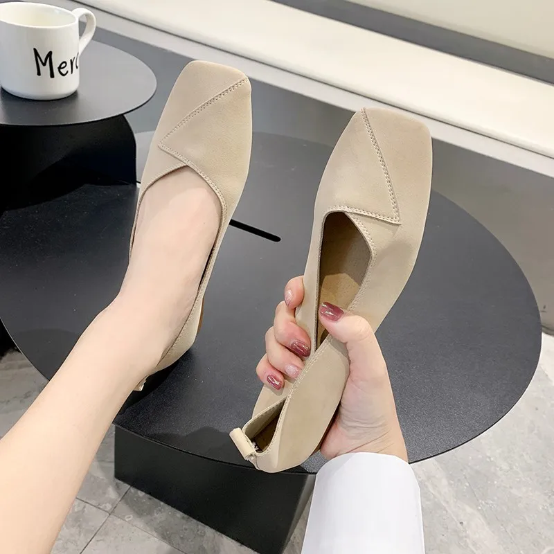 

New Women's Shoes Fashion Square Toe Flat Shoes Shallow Mouth High Quality Female Loafers Comfortable Inner Casual Shoes U25-21