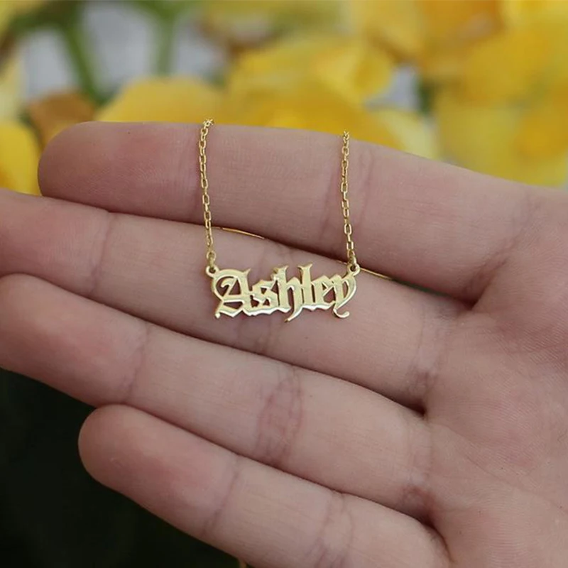Letter Necklace Personalized 1-5 Names Gothic Pendant Mini Name Letter Necklace Personalized 1-5 Names Gothic Pendant Mini Name