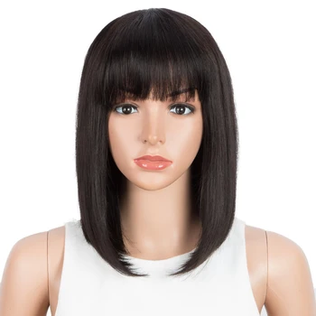 

Straight Bob Wig With Bangs Human Hair Wig For Black Women Short Brazilian Remy Human Hair Full Bob Wigs Natural Color Allure