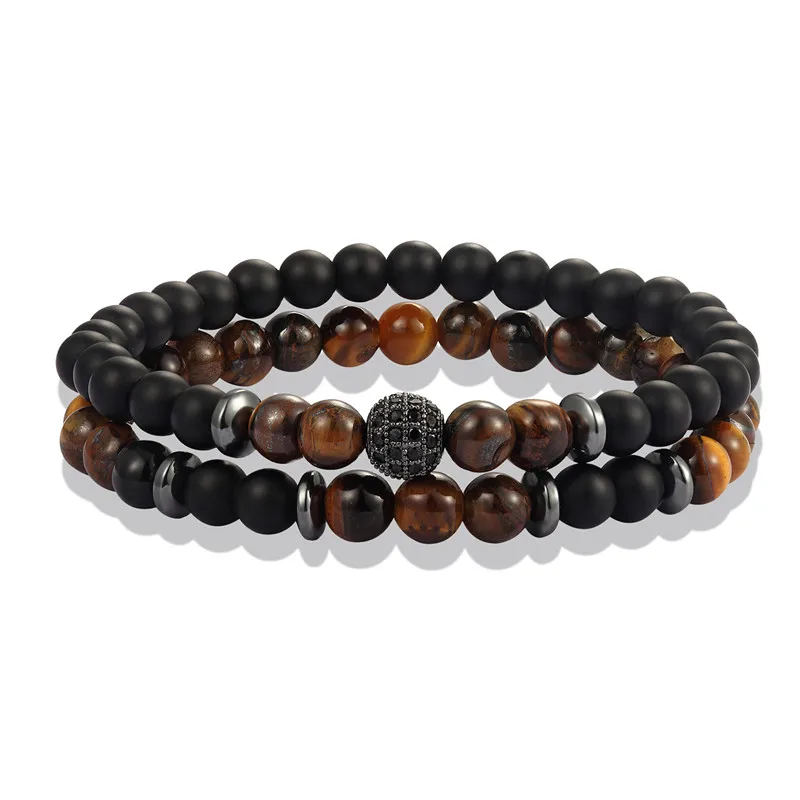 MKENDN Men Bracelet 6mm Natural Stone Beads CZ Bracelet Charm Lucky Bracelets& Bangles Homme Men Jewelry pulsera hombre