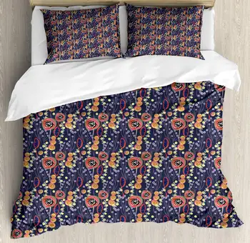 

Botanical Duvet Cover Set Colorful Exotic Jungle Night Interpretation 3 Piece Bedding Set Quartz Salmon