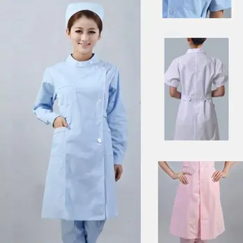 

Women Solid Color Hospital Doctor Uniform Scrub Tops Medical Services Lab Coat Adult Nurse Dress Costume Custom 2020