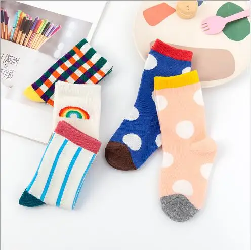 Baby Socks 3pairs-Pack Girls Boys Cotton Cartoon 1-7-Year New Autumn And Geometric Dots