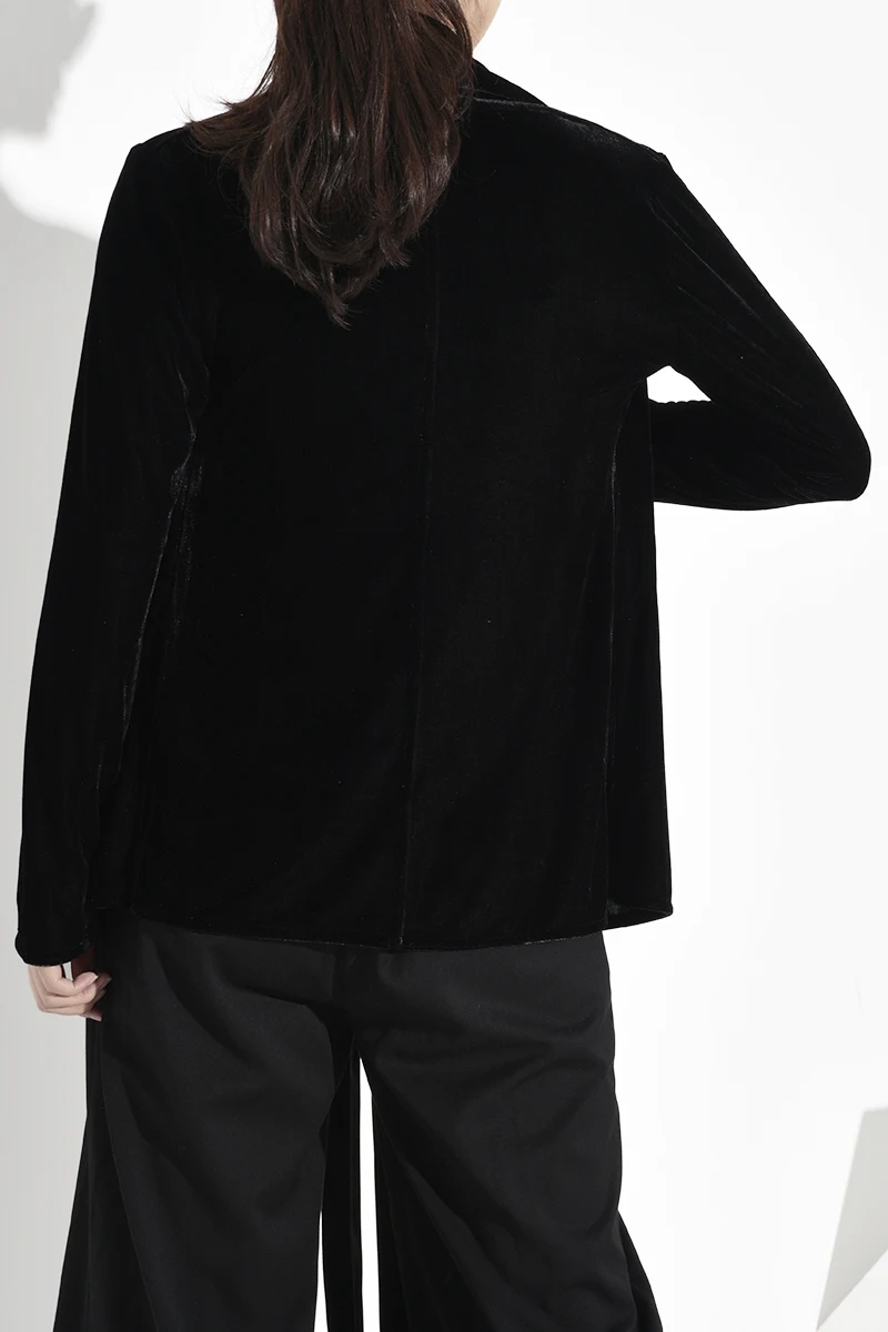 [EAM] Женская черная бархатная бандажная блузка, новинка, v-образный вырез, длинный рукав, свободный крой, рубашка, мода, весна-осень, JO4610