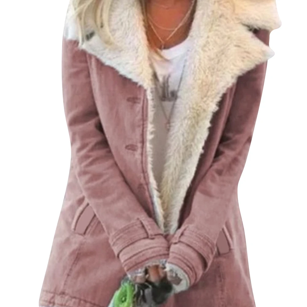 

Winter Plush Warm Coats Women Solid Colour Thick Pockets Jackets Ladies Casual Single Breasted Coats Overcoat mujer chaqueta D30