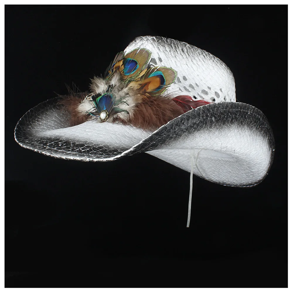 Ручная работа перо западная ковбойская шляпа женская летняя пляжная перо Sombrero Hombre Соломенная Панама Cowgirl Jazz Sun cap
