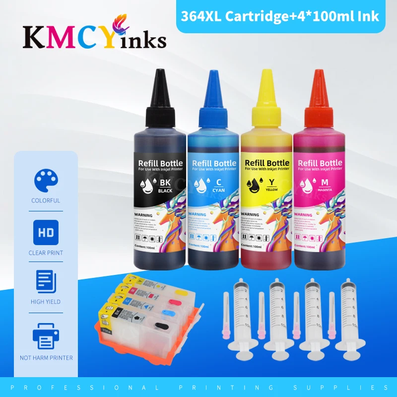 

KMCYinks 4PCS For HP364 Ink Cartridge with Permanent Chip For HP 364 364XL cartridge For HP B109a B110a B110c B110e B209a 7510