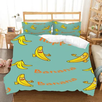 

Yellow Banana Bedding Set Cartoon Fruit Full Queen King Size Duvet Cover Set 2/3Pcs Bed Linen Set with Pillowcase for Girls Boys
