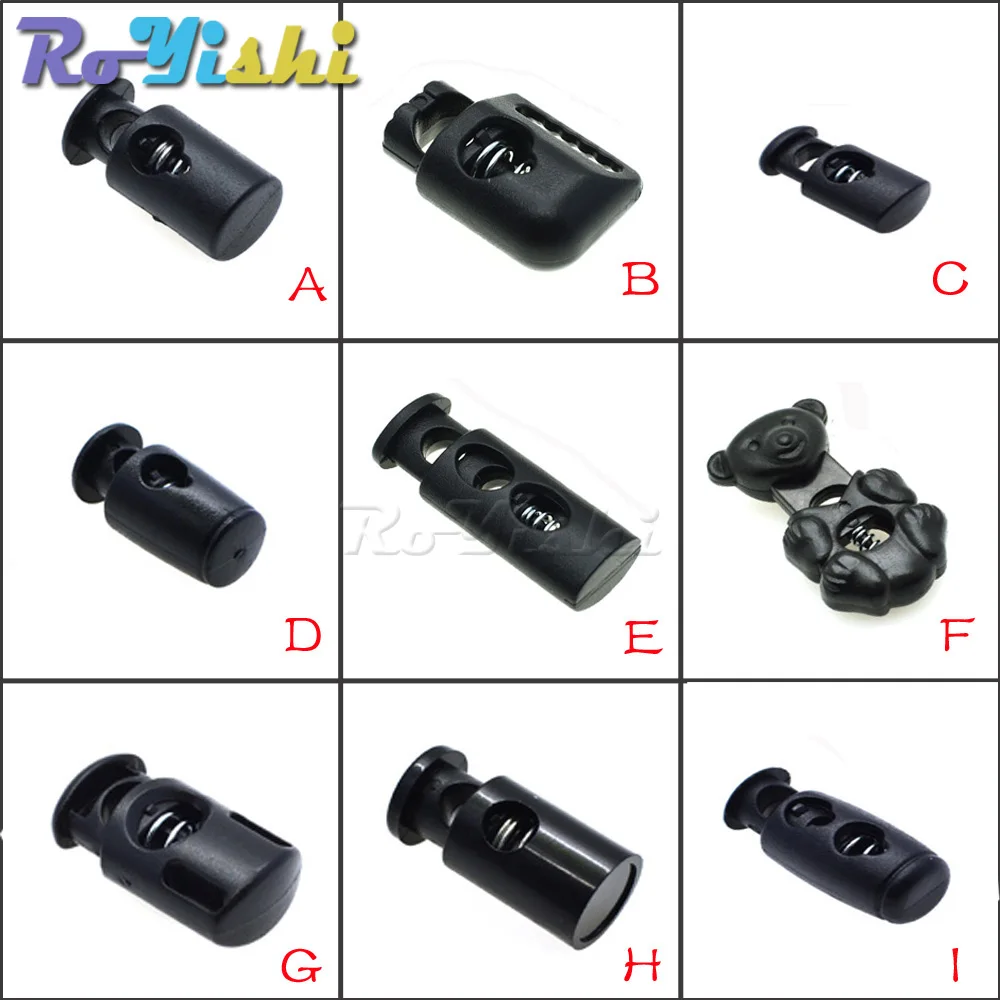 10 pz/pacco Cord Lock Toggle Clip Stopper plastica nera per borse/indumenti