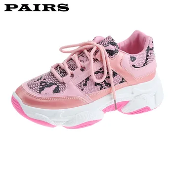 

Women Snake Printing PU Leather Vulcanized Shoes Lace up Female Sneakers Fashion 2019 New Platform Woman Shoes Walking Footwear