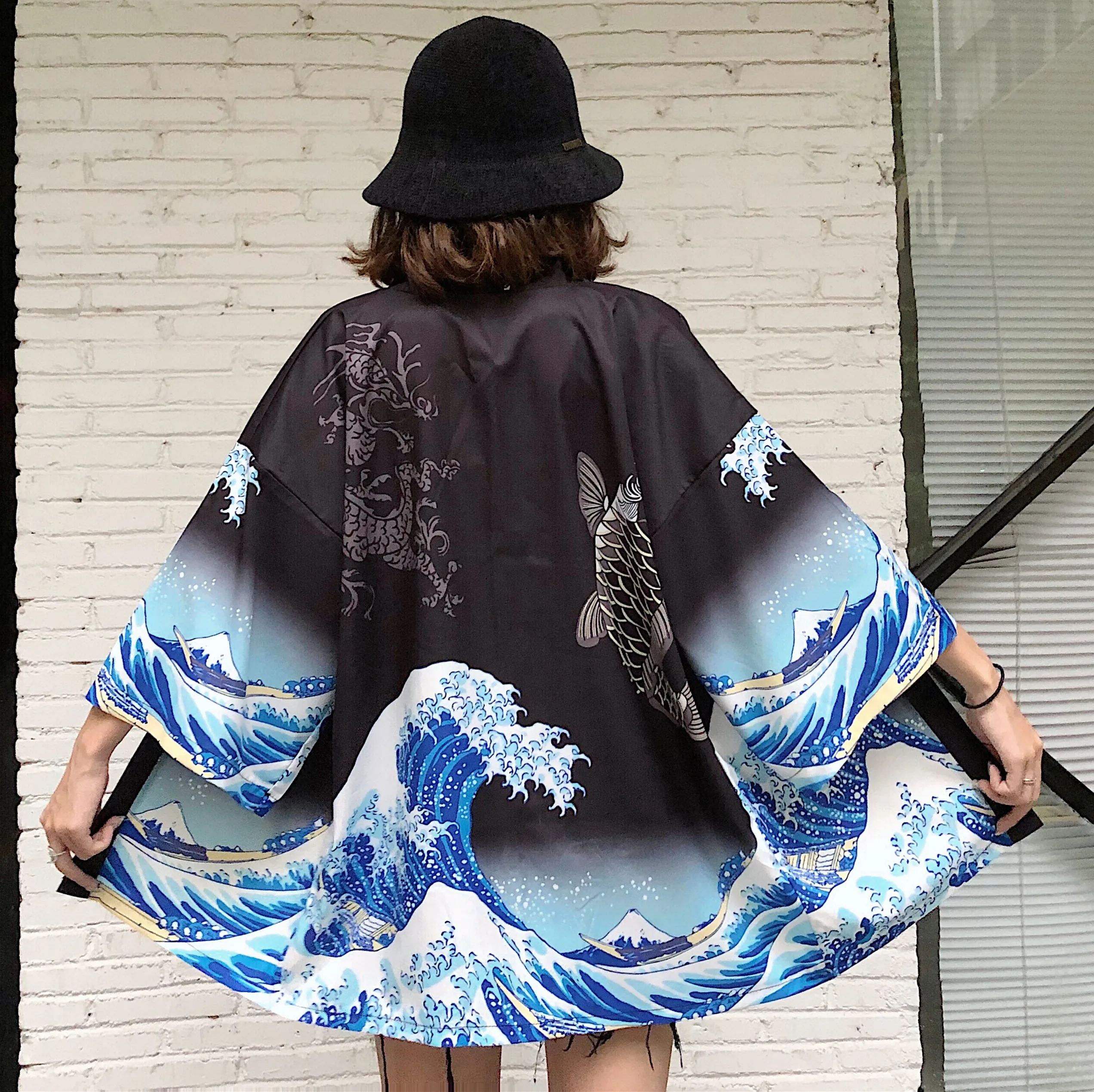 Традиционная Женская блузка Haori цветочное кимоно с принтом Топ японский стиль дамы солнцезащитный кардиган юката свободная тонкая рубашка одежда