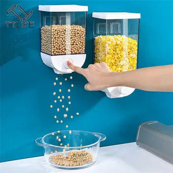 

1000 / 1500ml Wall Mounted Press Cereals Dispenser Grain Storage Box Dry Food Container Organizer Kitchen Accessories Tools