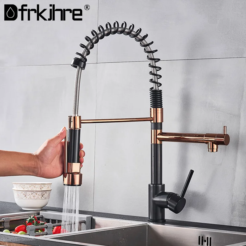 Rose Gold Black Kitchen Tap Kitchen Sink Mixer tap Single Handle 