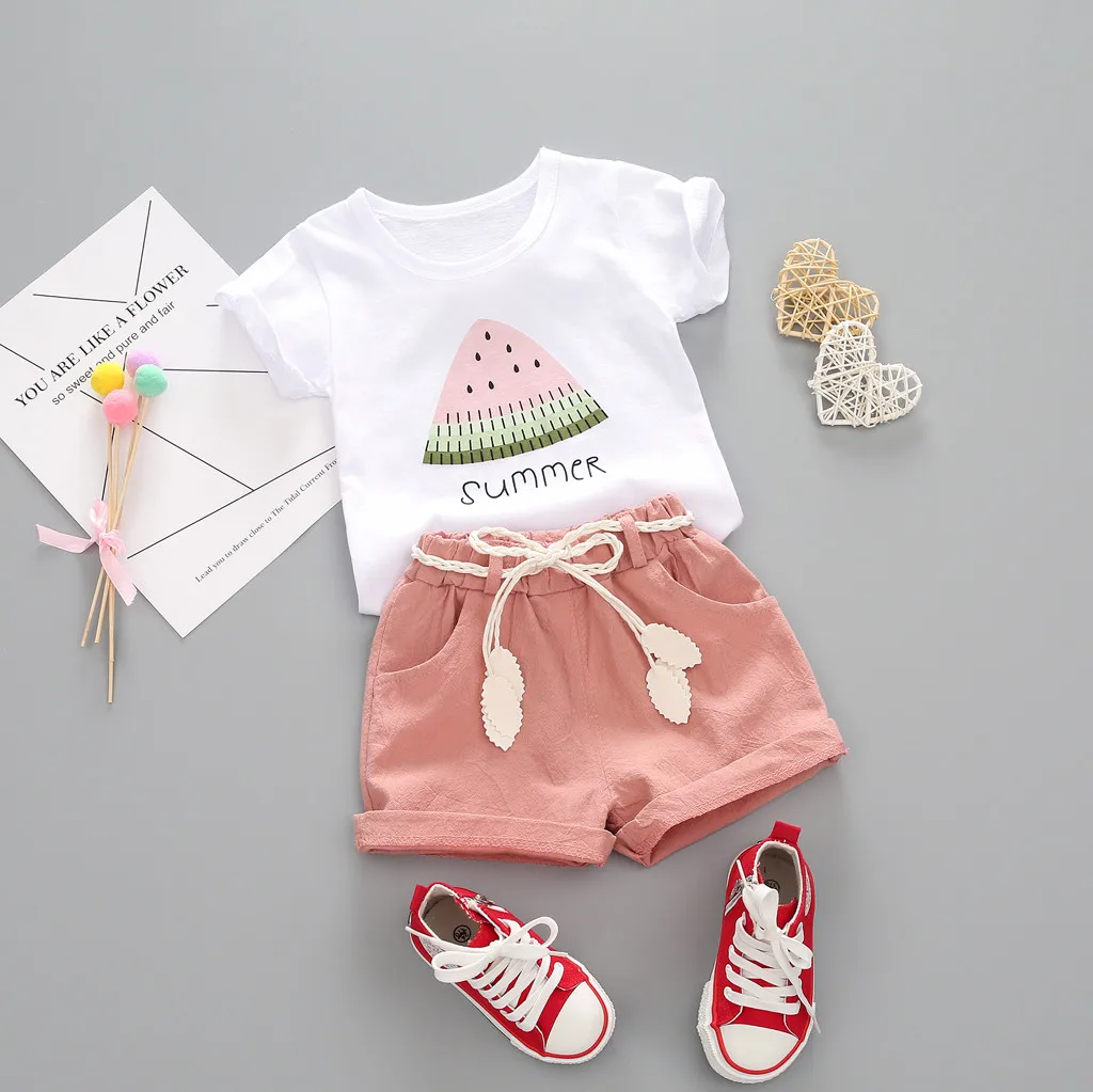 Топы с принтом арбуза для маленьких девочек+ шорты; комплект одежды; Одежда для новорожденных; Одежда для девочек; Disfraz Bebe