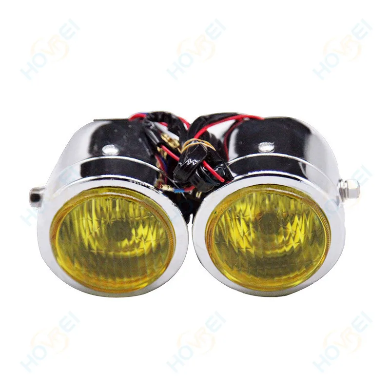 Universal retro Motorcycle chrome Front Double Twin LED Headlight Moto Scooter Vintage Front dual HeadLamp for harley honda