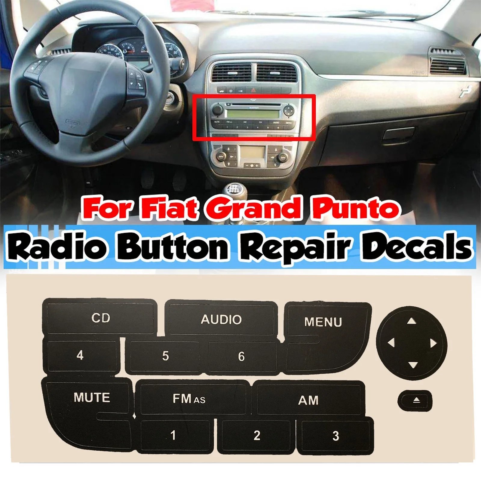 New Car Radio Button Repair Sticker For Fiat Grand Punto Radio Stereo