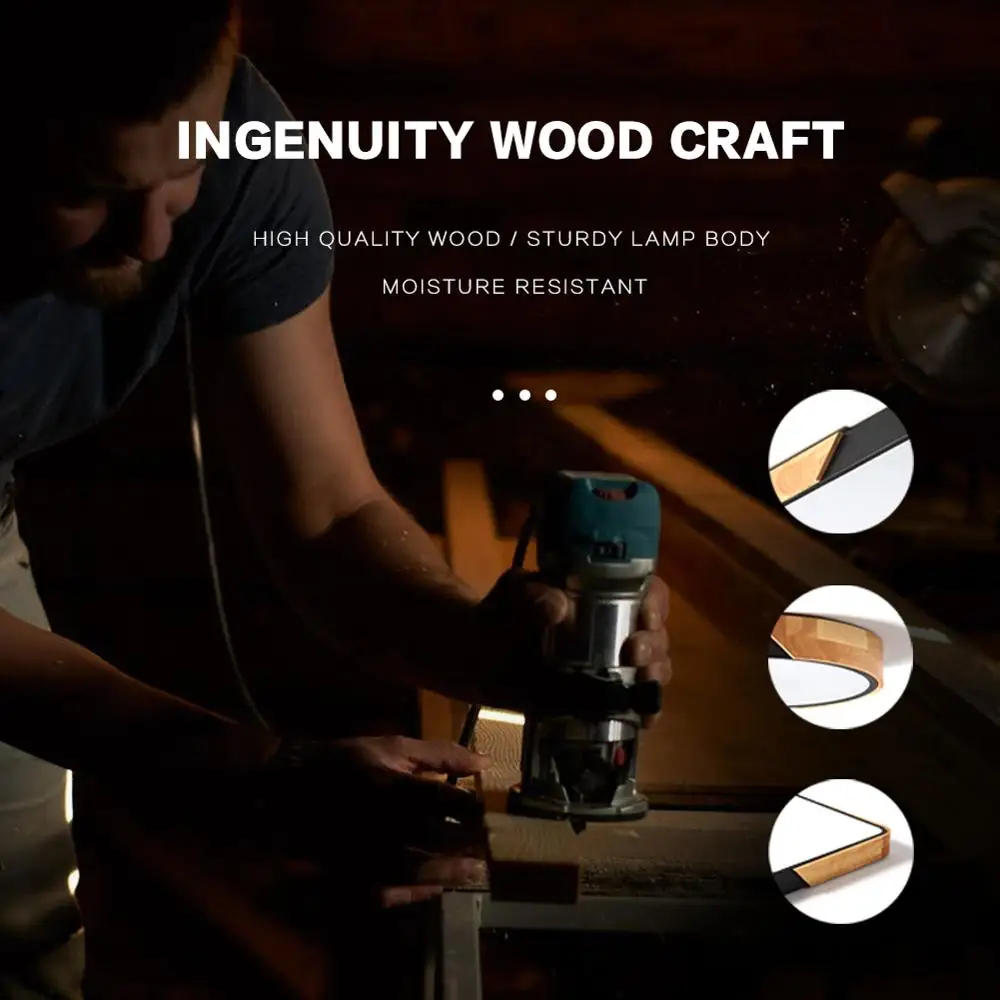 LED Ceiling Light Modern Nordic colorful Round Lamp Wooden Home Living Room Bedroom  Surface Mounted Lighting Fixture Remote