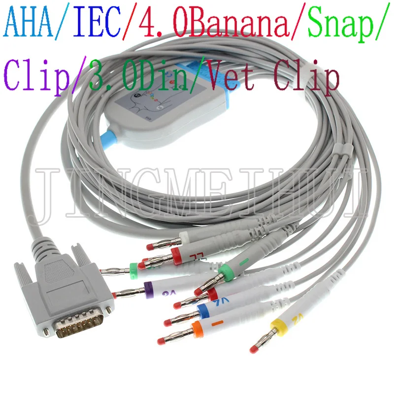 R12 e Edan Compatível Mindray 3 12 300b 301 601 601a Ecg Ekg Cabo 3.0din 4.0 Banana Snap Clip Animal Veterinário Leadwire. r3 Se-1 –