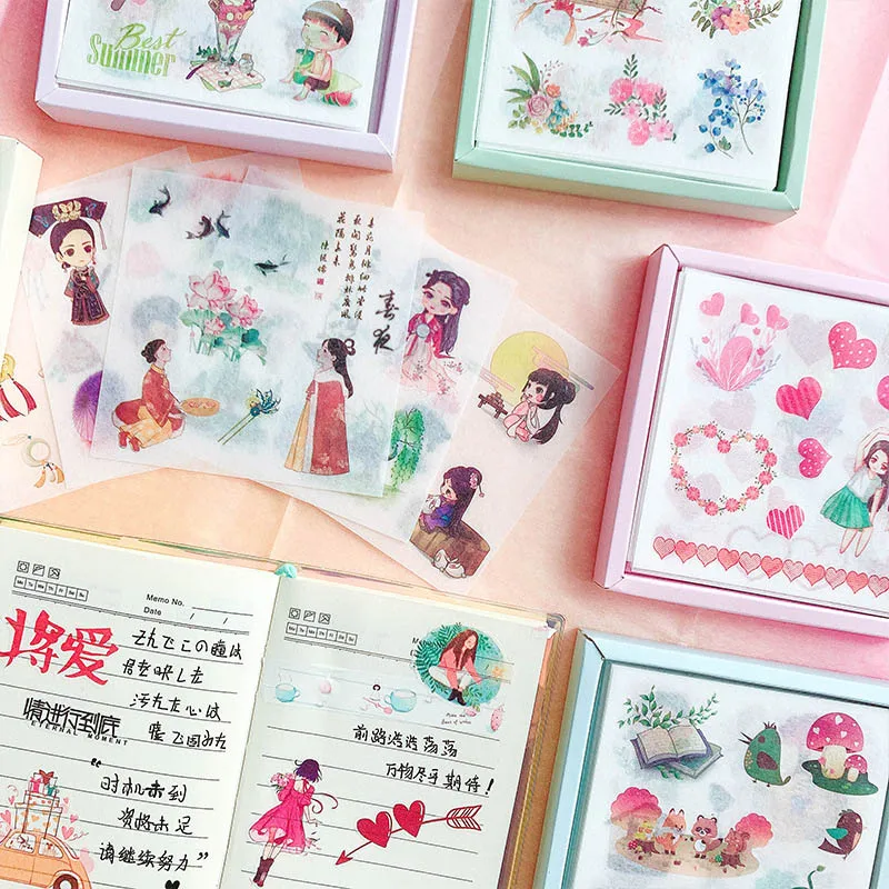 24 листа Kawaii наклейки с сердечками милые канцелярские наклейки с цветами Декоративные наклейки для девочек DIY Скрапбукинг дневник принадлежности для альбома