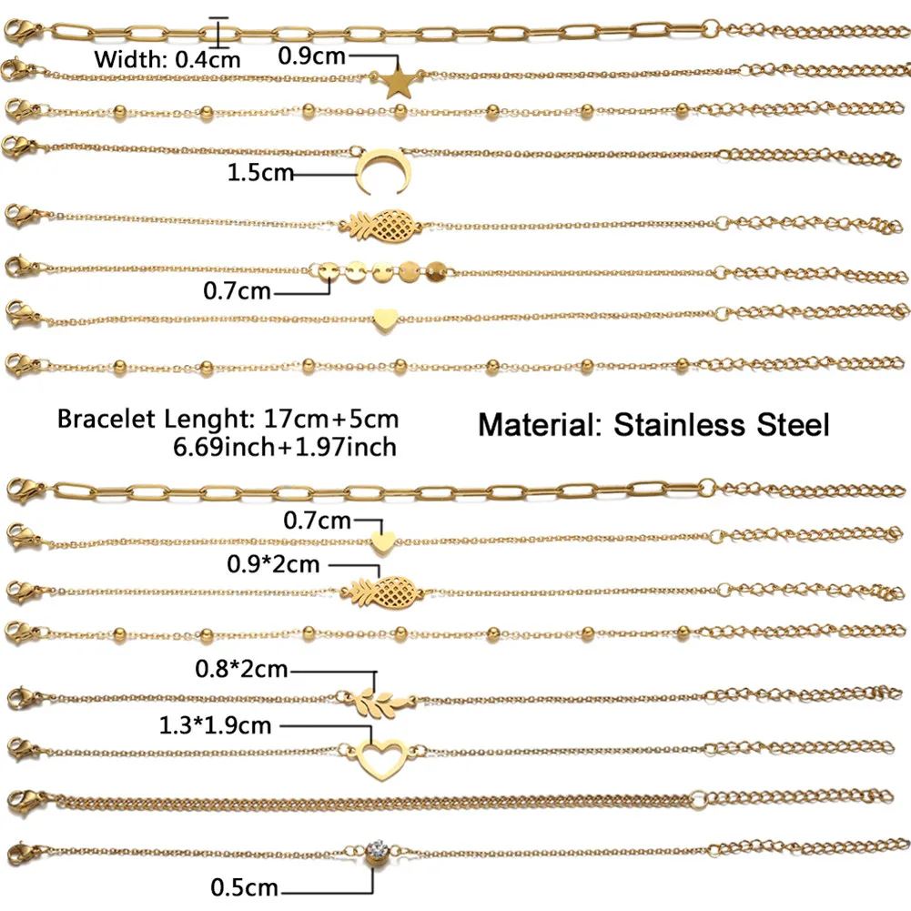 MinaMaMa Vintage Stainless Steel Multilayers Chain Charm Bracelets For Women Stackable Bracelets Stack Set Jewelry bracelet jewelry