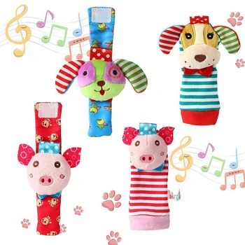 

Baby Rattle Baby Wrist Rattles Foot Finder Socks Toy Set Educational Development Soft Animal Toy Shower Gift Puppy Piggy 2020