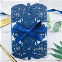 navy Shimmery темно-синий конверт с лазерной резкой с подгонянной вставкой, персонализированные приглашения с бабочкой и конвертом - Цвет: navy