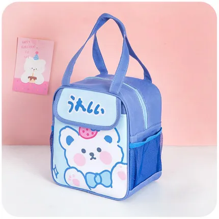 Kawaii Lunch Bag Women Cute Bear Picnic Travel Thermal Breakfast Box Girls School Child Convenient Lunch Box Tote Food Bags 118 blue