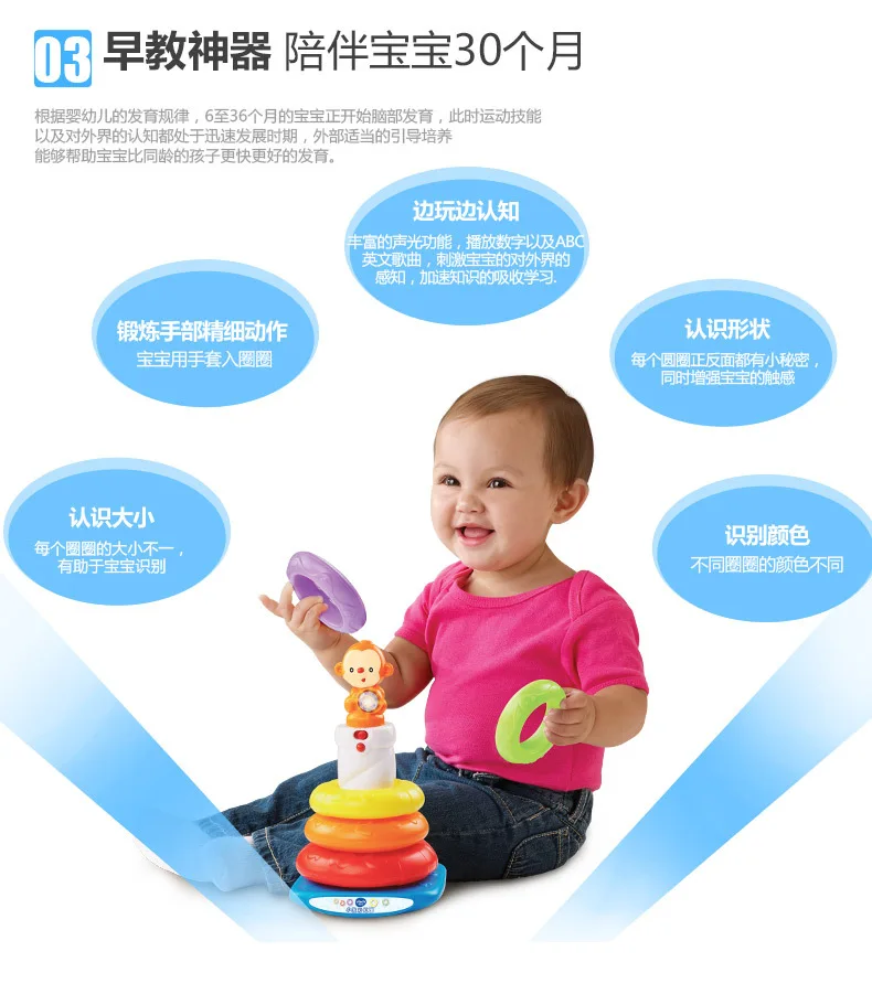 VTech Vtech маленькая обезьянка Радужное Кольцо Стек-ап кольцо детское музыкальное Раннее детство просвещение образовательный игрушка 6 месяцев