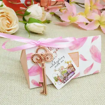 

50Set Wedding Bottle Openers Trilateral Candy Box Tag Card Ribbon Wedding Box Gift Party Decoration Festival Supplies