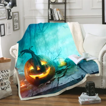

Happy Halloween Pumpkin Bat Blanket Soft Warm Cozy Bed Couch Lightweight Polyester Microfiber Blanket Throw for Kids Women Boy