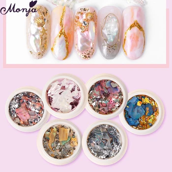 

Monja 6 Boxes/Set Nail Art Shell Flake 3D Holographic Colorful Mix Size Irregular Glitter Sequins Slice DIY Manicure Decorations