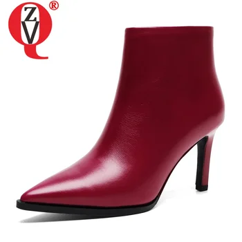 

ZVQ sexy woman praty ankle boots genuine cow leather 8cm high heels women' shoes autumn spring woman booties drop shipping