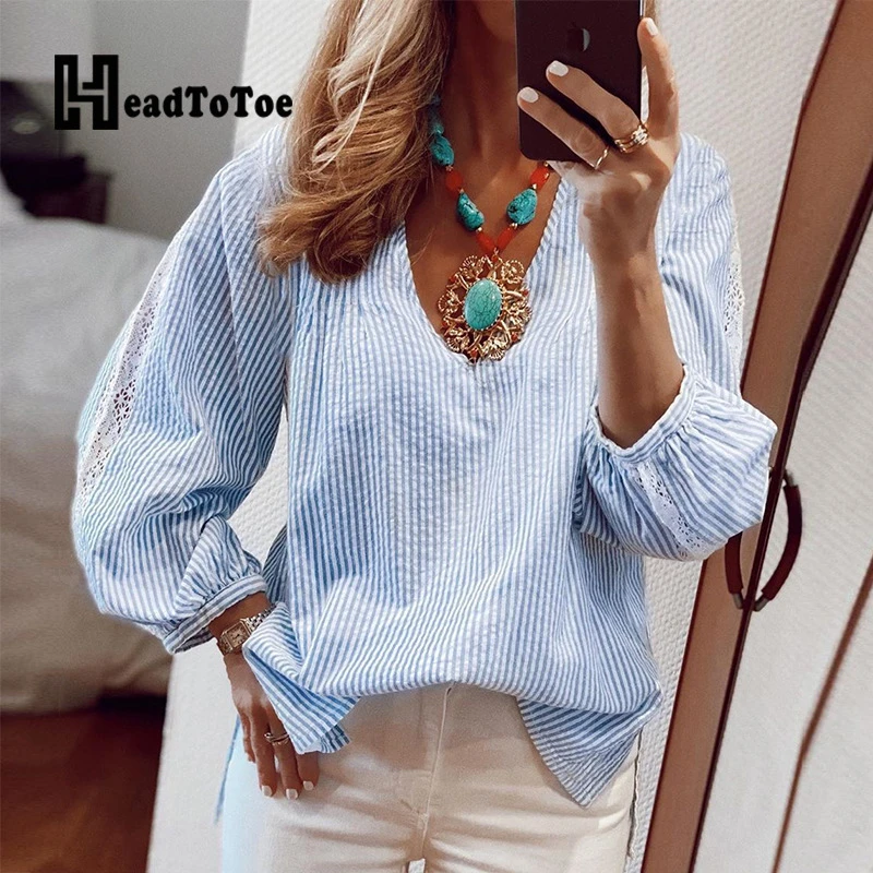 Camisas plisadas informales ajustadas mujer, Tops de manga larga con cuello de pico profundo|Camisa| AliExpress